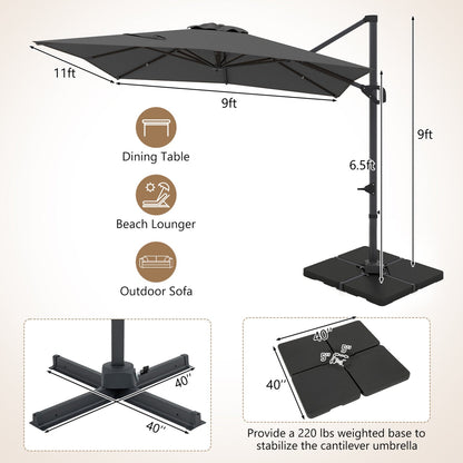 Offset Hanging Patio Umbrella 11x9 ft with 220 lb Base