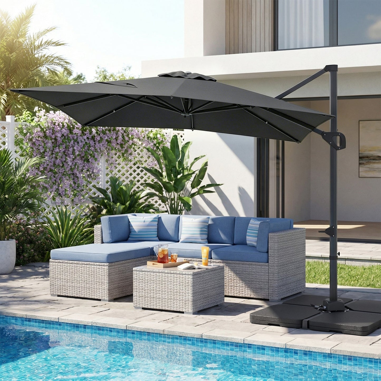 Offset Hanging Patio Umbrella 11x9 ft with 220 lb Base