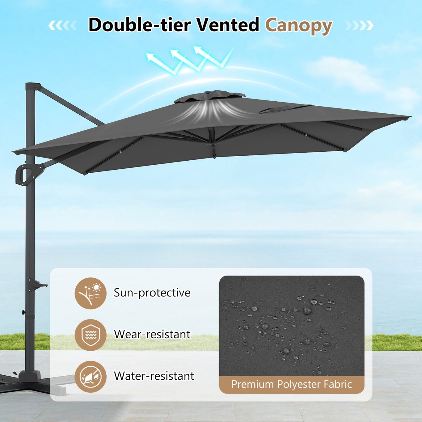 Offset Hanging Patio Umbrella 11x9 ft with 220 lb Base