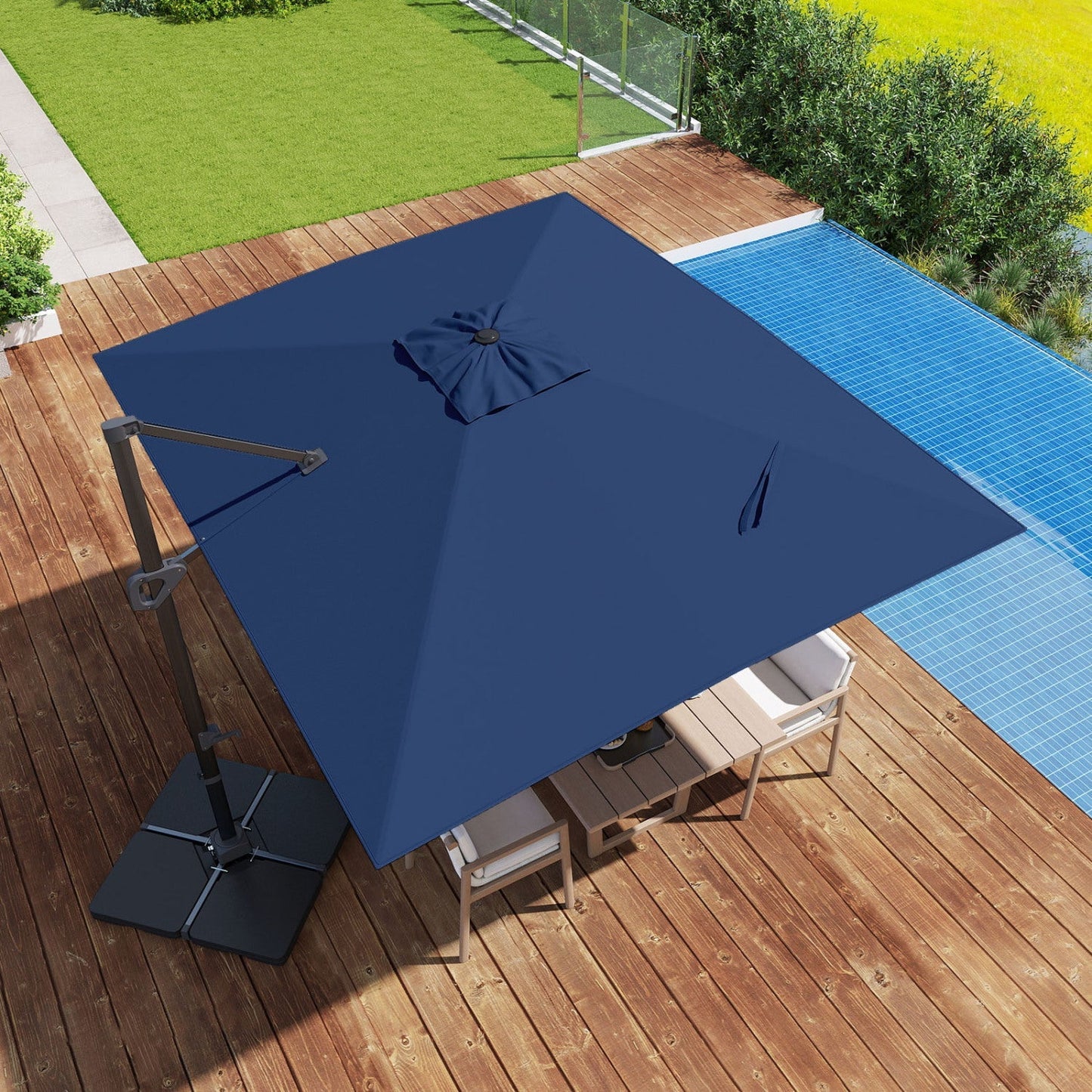 Offset Hanging Patio Umbrella 11x9 ft with 220 lb Base