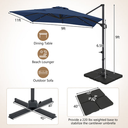 Offset Hanging Patio Umbrella 11x9 ft with 220 lb Base