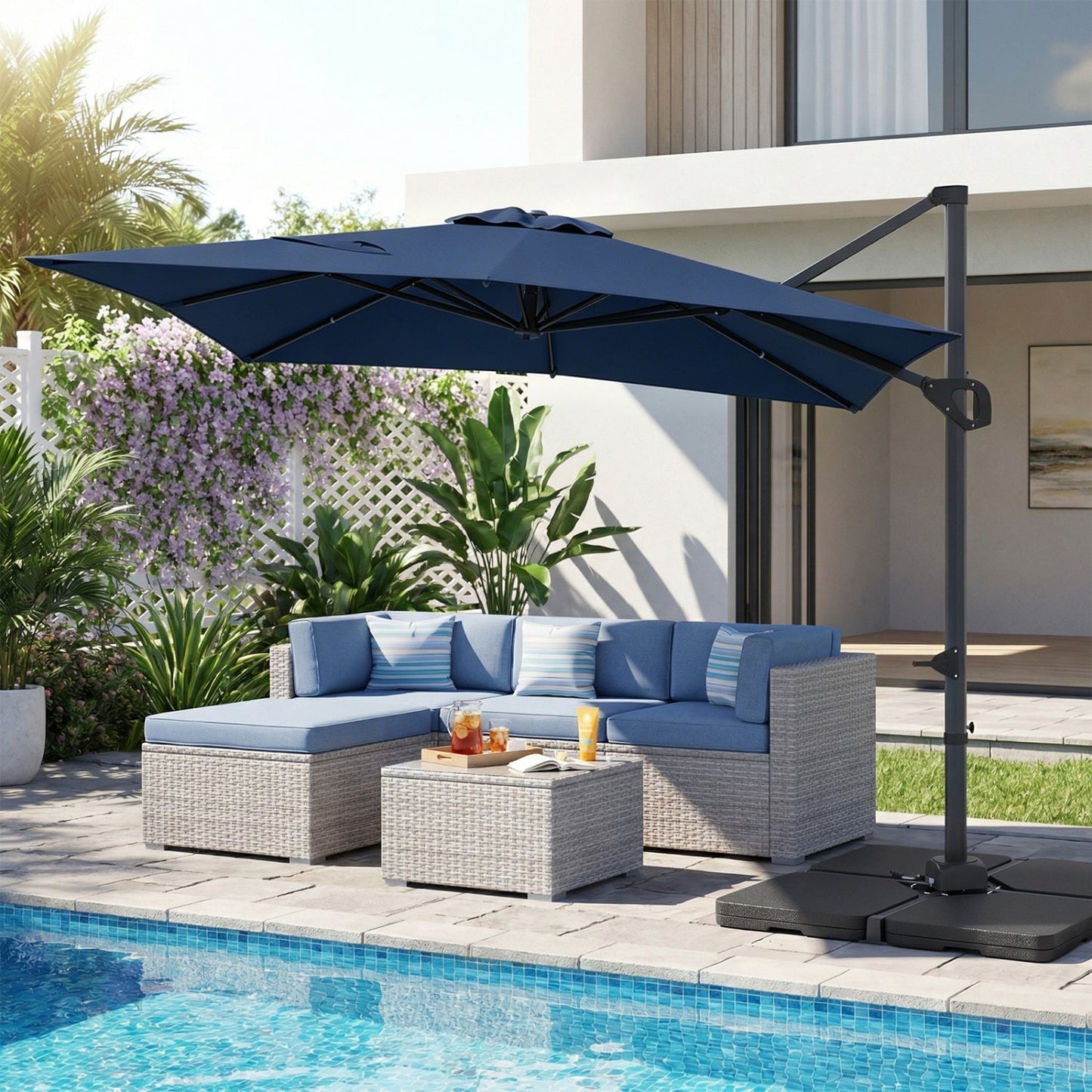 Offset Hanging Patio Umbrella 11x9 ft with 220 lb Base
