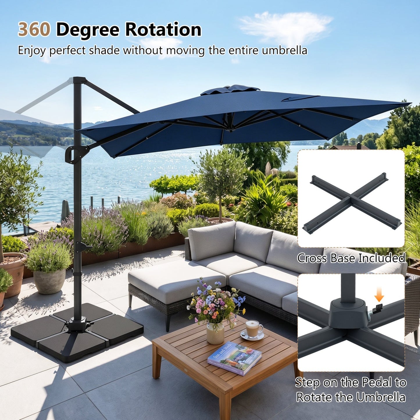 Offset Hanging Patio Umbrella 11x9 ft with 220 lb Base